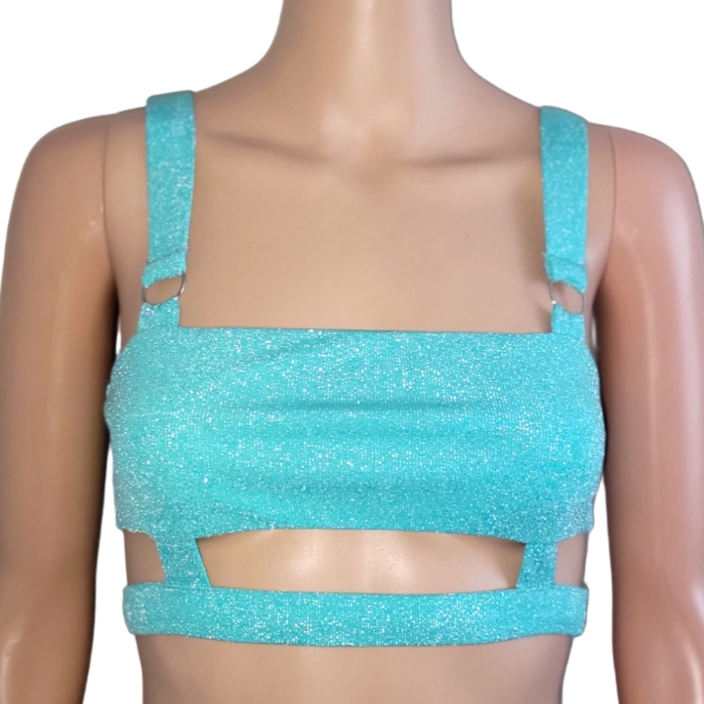 Turquoise cutout crop top.
